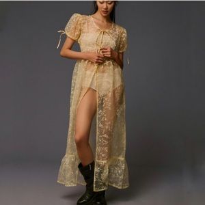 NWT sheer shirt sleeve organza maxi dress anthro